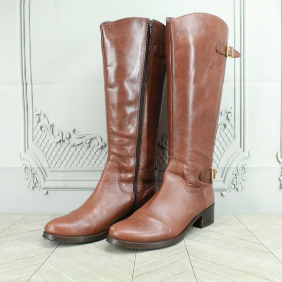 Milano Martignana Brown Leather Side Zipper Buckled Tall Riding Boots Size 9 - Picture 2 of 9